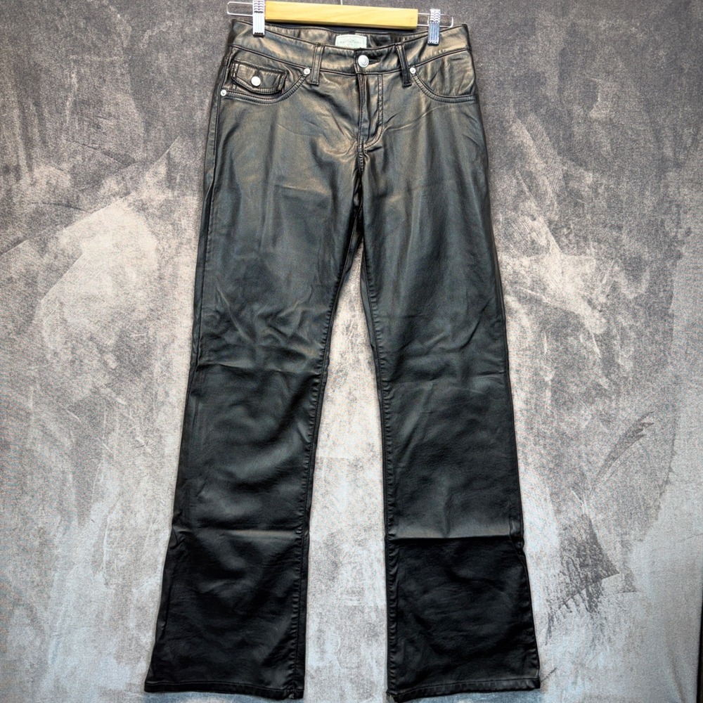 Revice Faux Leather Pants Womens 28 Black Polyester Flare Low Rise Flaw Biker